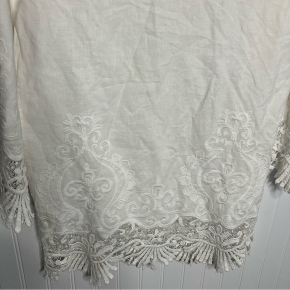 etcetera blouse Size 4 White Sheer Lace Trim Linen Blend Top Breathable - Picture 8 of 9
